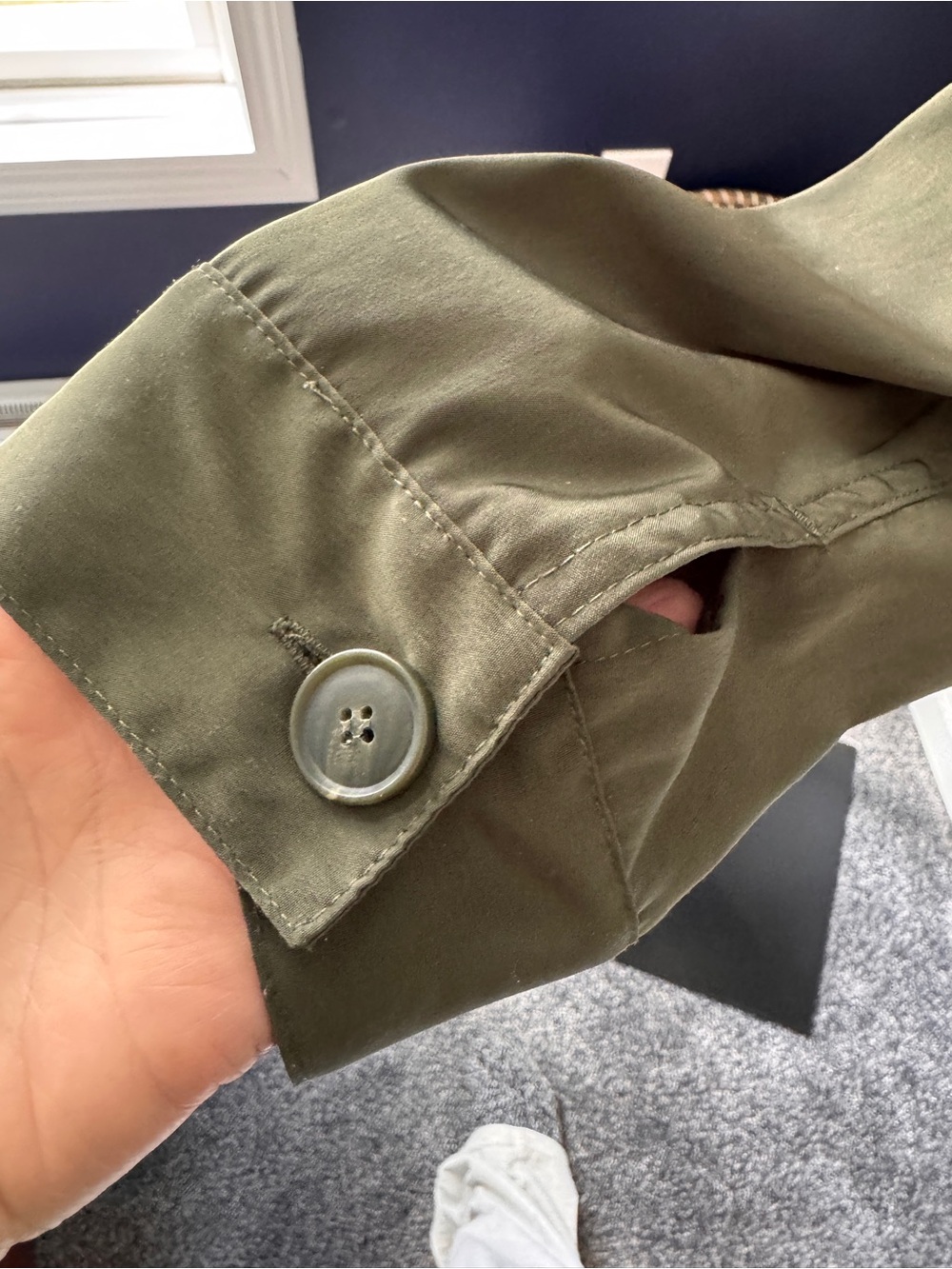 Chico’s olive green army style, draw string waist jacket. Chicos Size 0 (4) - Picture 6 of 13